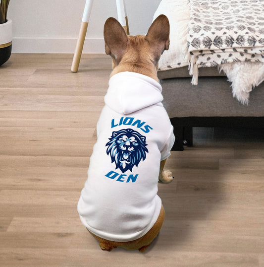 Lions Football Dog Pet Fleece-Lined Sweatshirt Hoodie — Small Breed