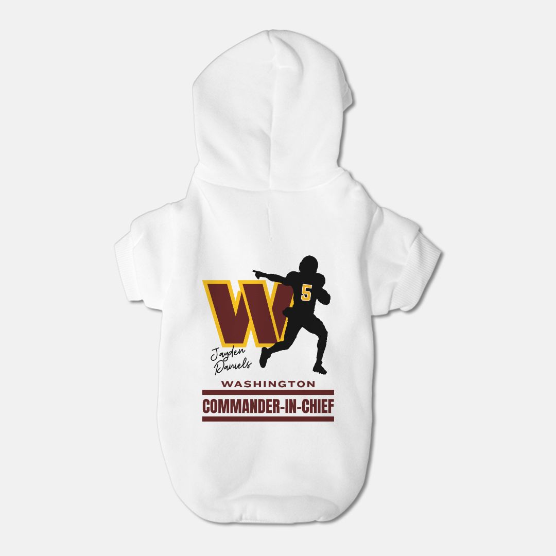 Commanders Football Jayden Daniels Fleece-Lined Dog Pet Sweatshirt Hoodie β Small Breed
