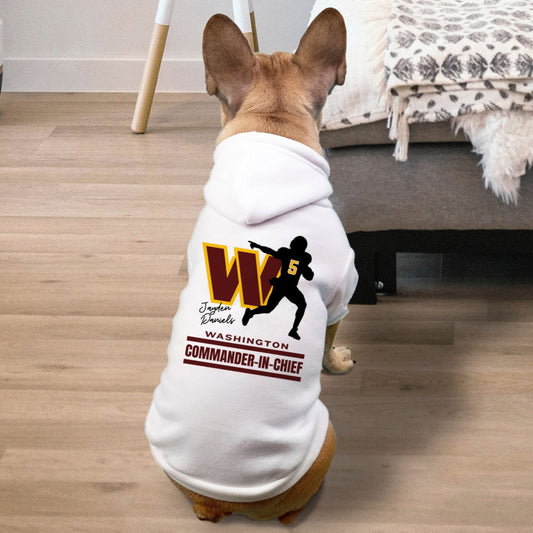 Commanders Football Jayden Daniels Fleece-Lined Dog Pet Sweatshirt Hoodie — Small Breed