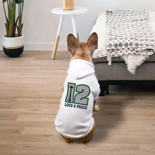 Seahawks Football - 12th Man Loud & Proud - Dog Pet Fleece-Lined Sweatshirt Hoodie - Small Breed