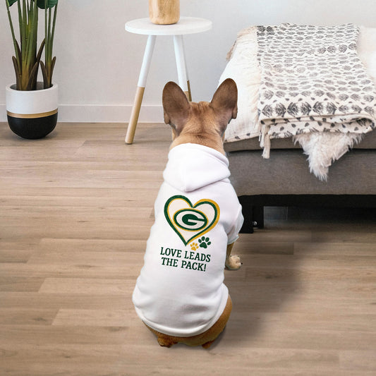 Packers Football - Love Leads the Pack - Dog Cat Pet Fleece-Lined Sweatshirt Hoodie - Small Breed