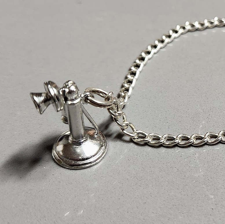 Vintage Wells Sterling Silver 925 Early Candlestick Stick Telephone Charm and Bracelet