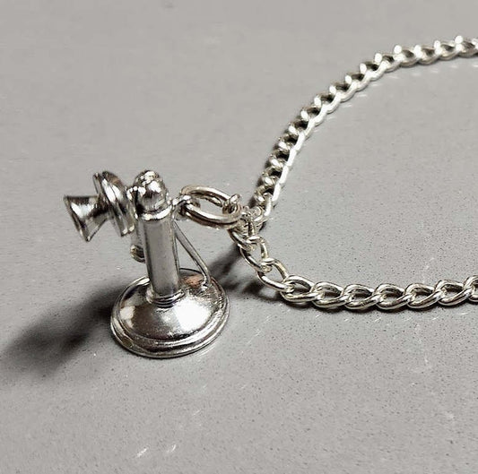 Vintage Wells Sterling Silver 925 Early Candlestick Stick Telephone Charm and Bracelet