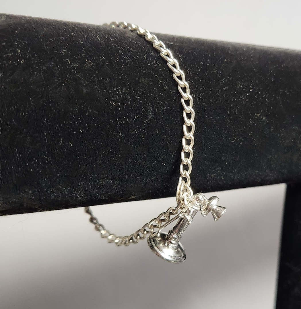 Vintage Wells Sterling Silver 925 Early Candlestick Stick Telephone Charm and Bracelet
