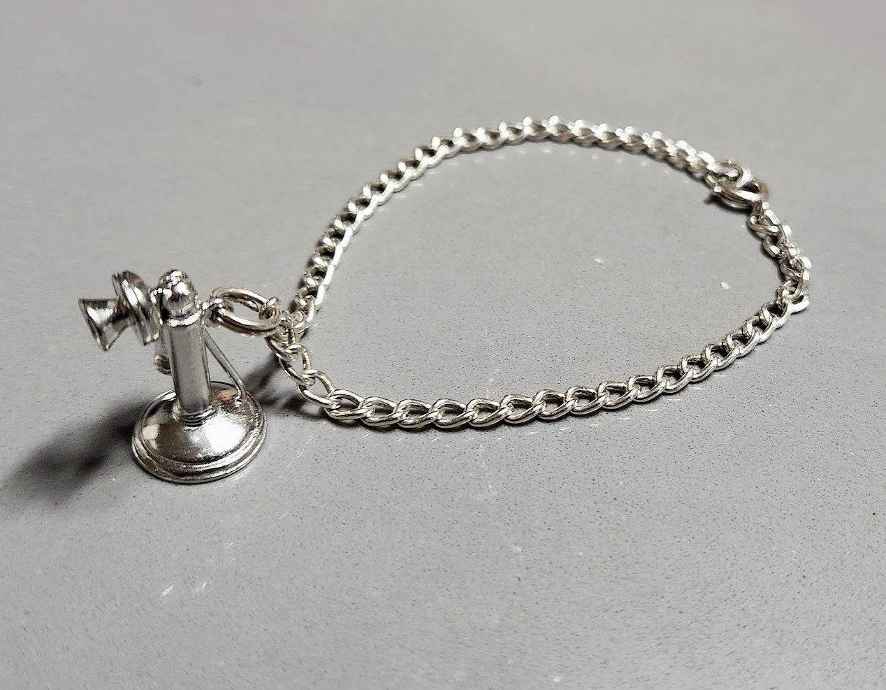 Vintage Wells Sterling Silver 925 Early Candlestick Stick Telephone Charm and Bracelet