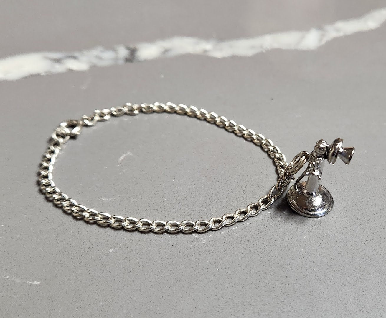 Vintage Wells Sterling Silver 925 Early Candlestick Stick Telephone Charm and Bracelet