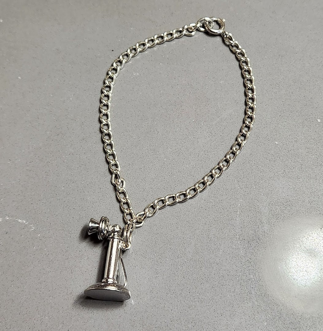 Vintage Wells Sterling Silver 925 Early Candlestick Stick Telephone Charm and Bracelet