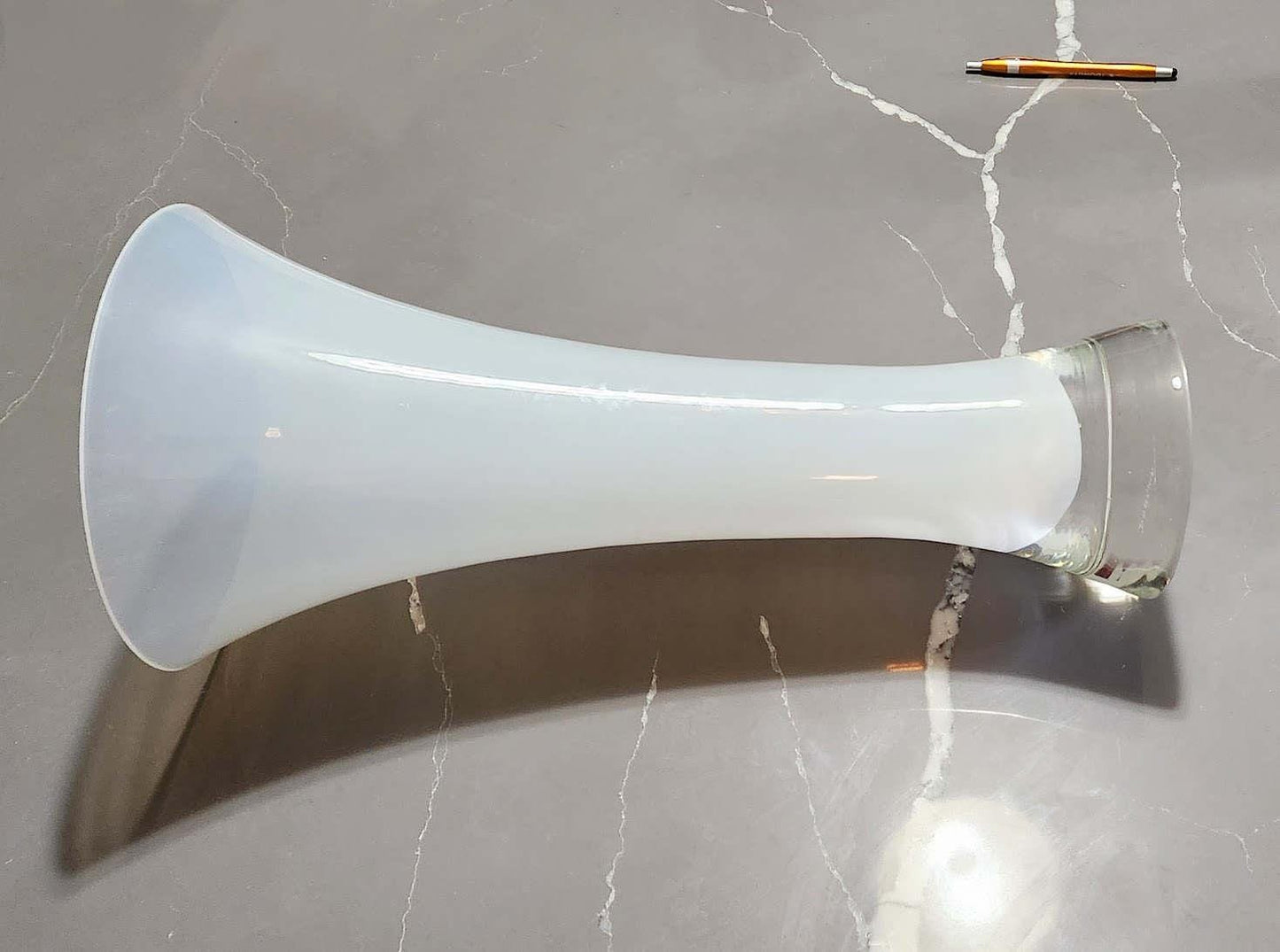 Italian DONGHIA SEGUSO Mid Century Modern Murano White Opaline Art Glass Trumpet Vase 18" x 8.5"