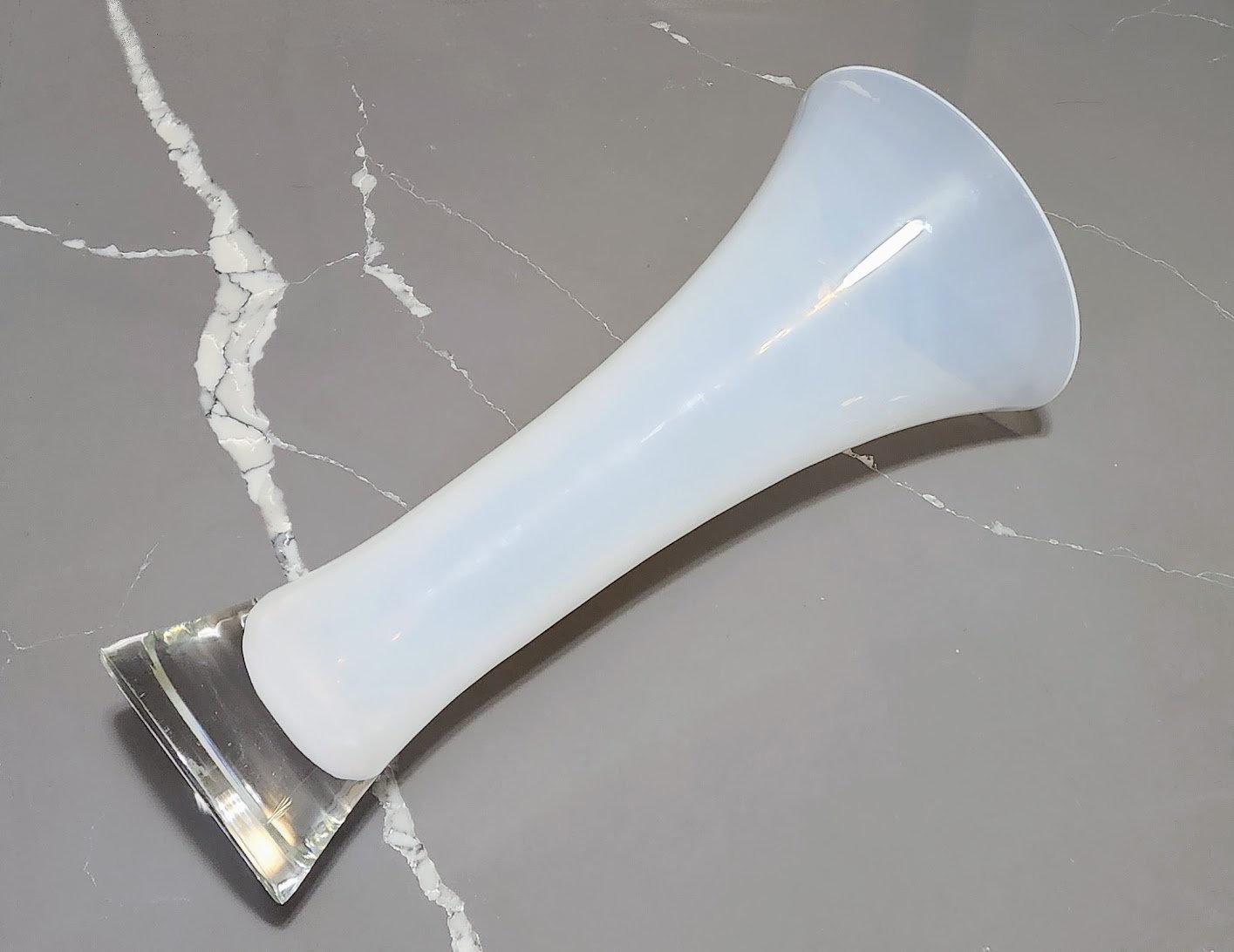 Italian DONGHIA SEGUSO Mid Century Modern Murano White Opaline Art Glass Trumpet Vase 18" x 8.5"