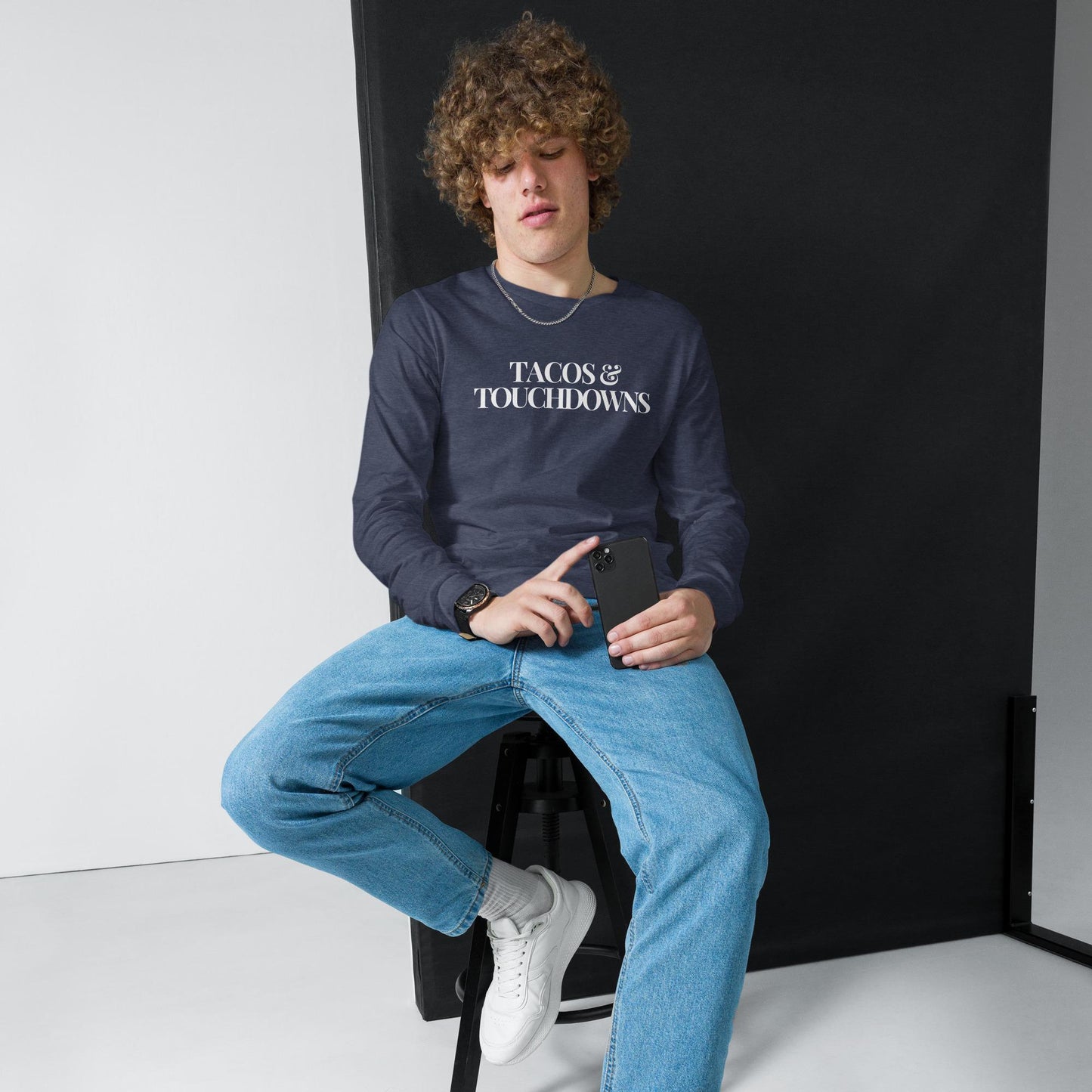 Tacos and Touchdowns Football Long Sleeve Unisex T-Shirt