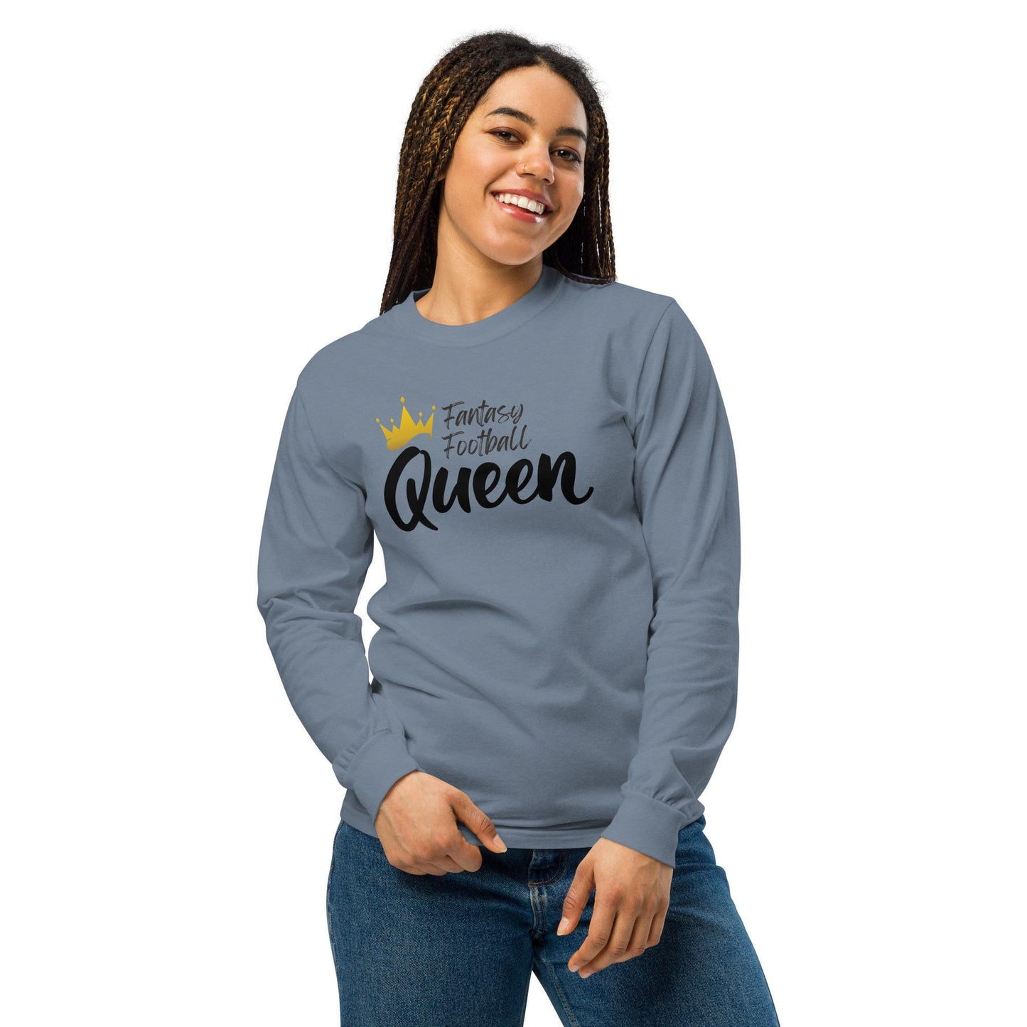 Fantasy Football Queen Unisex Garment-dyed Heavyweight Long-sleeve Shirt Reg + Plus Size