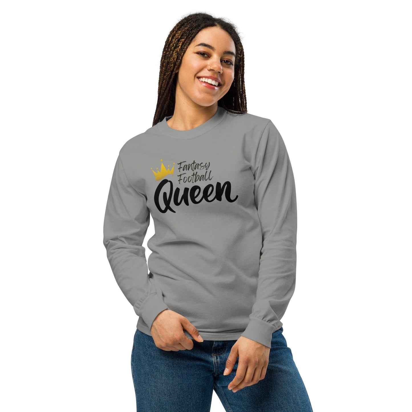 Fantasy Football Queen Unisex Garment-dyed Heavyweight Long-sleeve Shirt Reg + Plus Size
