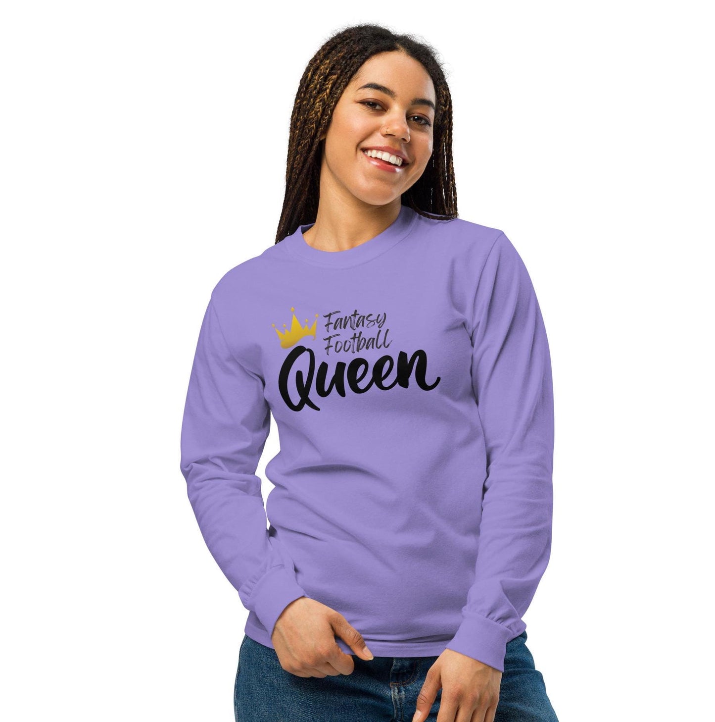 Fantasy Football Queen Unisex Garment-dyed Heavyweight Long-sleeve Shirt Reg + Plus Size