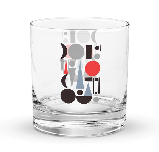Geometric Cubist Pattern Retro Mid-Century Rocks Whiskey Cocktail Drinking Glass Tumbler