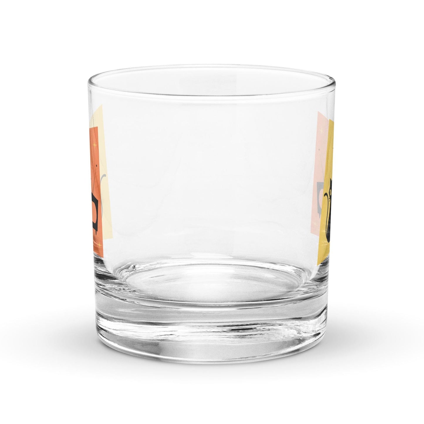 Mid Century Modern Retro Black Cat Sputnik Rocks Whiskey Cocktail Drinking Glass Tumbler