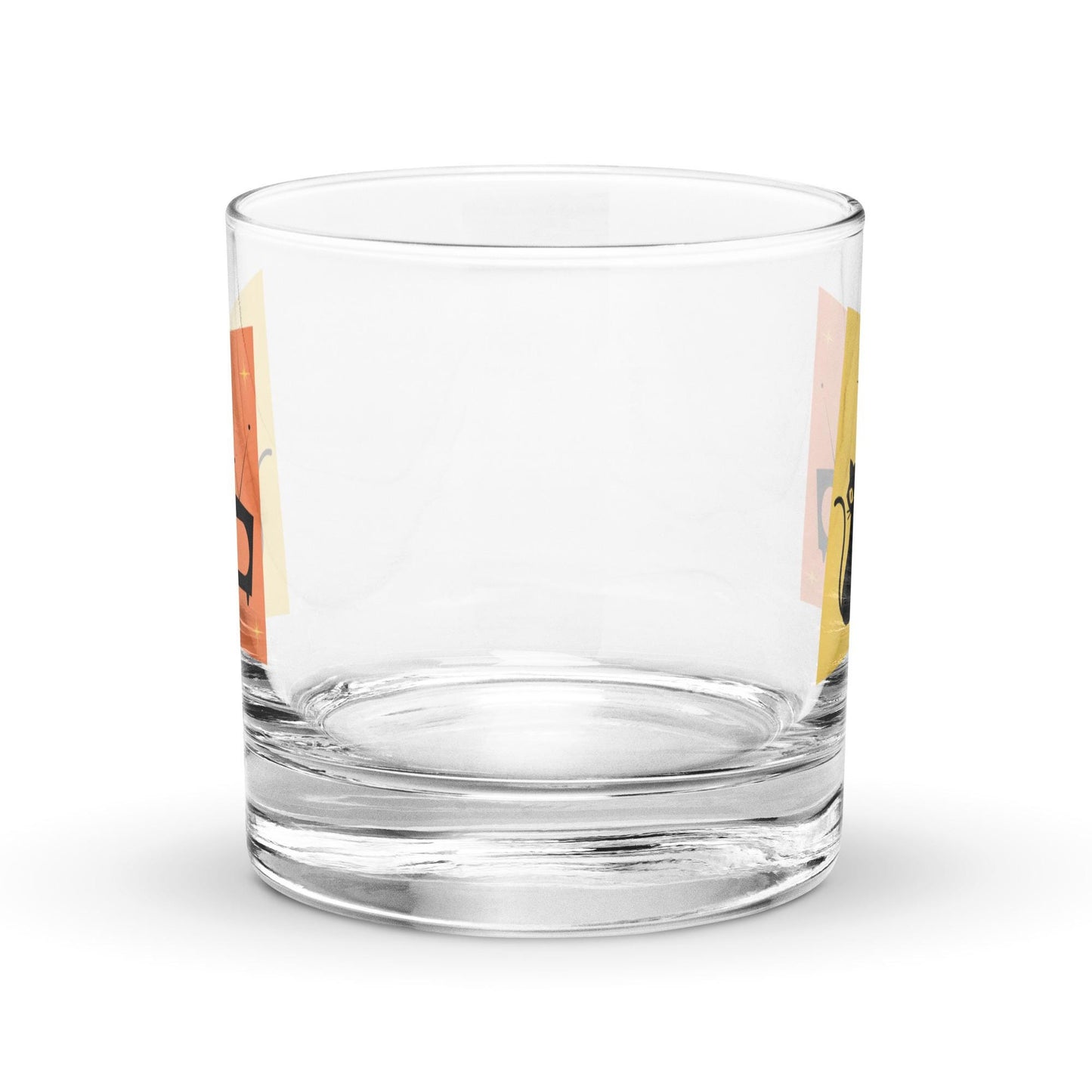 Mid Century Modern Retro Black Cat Sputnik Rocks Whiskey Cocktail Drinking Glass Tumbler