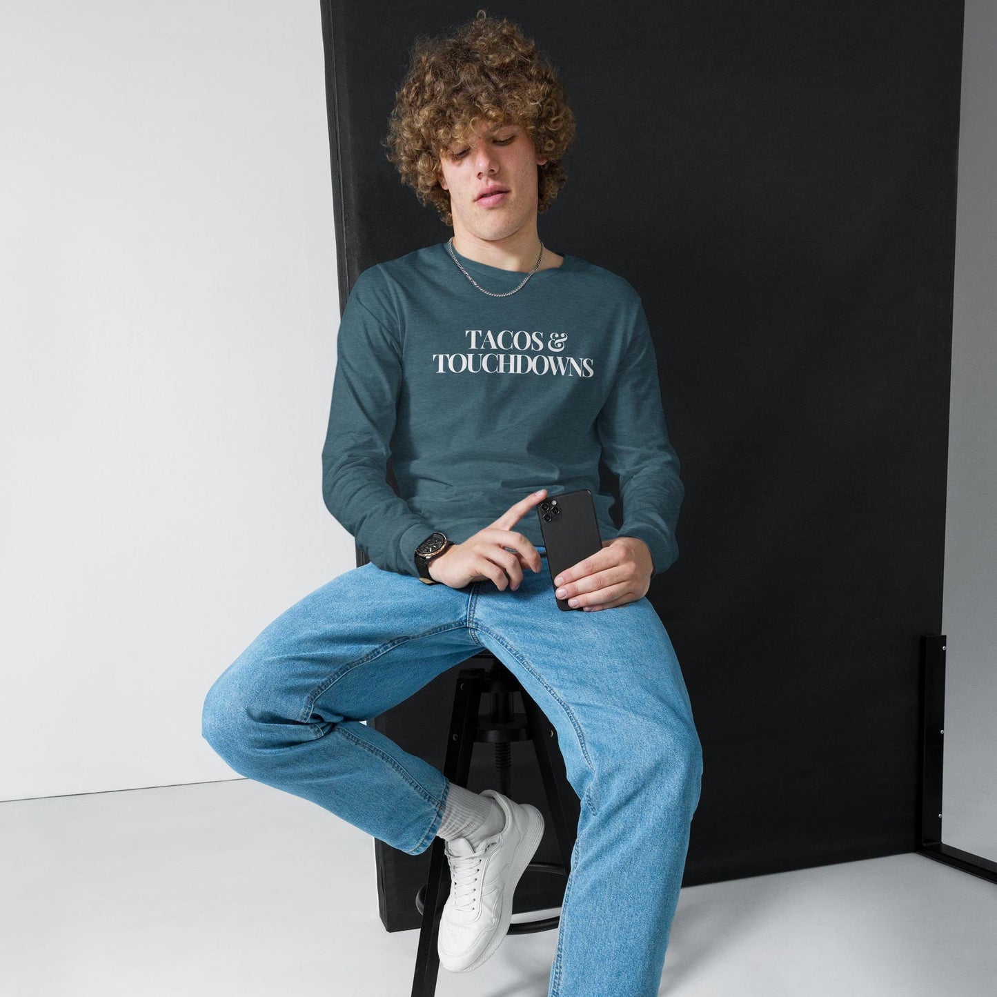 Tacos and Touchdowns Football Long Sleeve Unisex T-Shirt