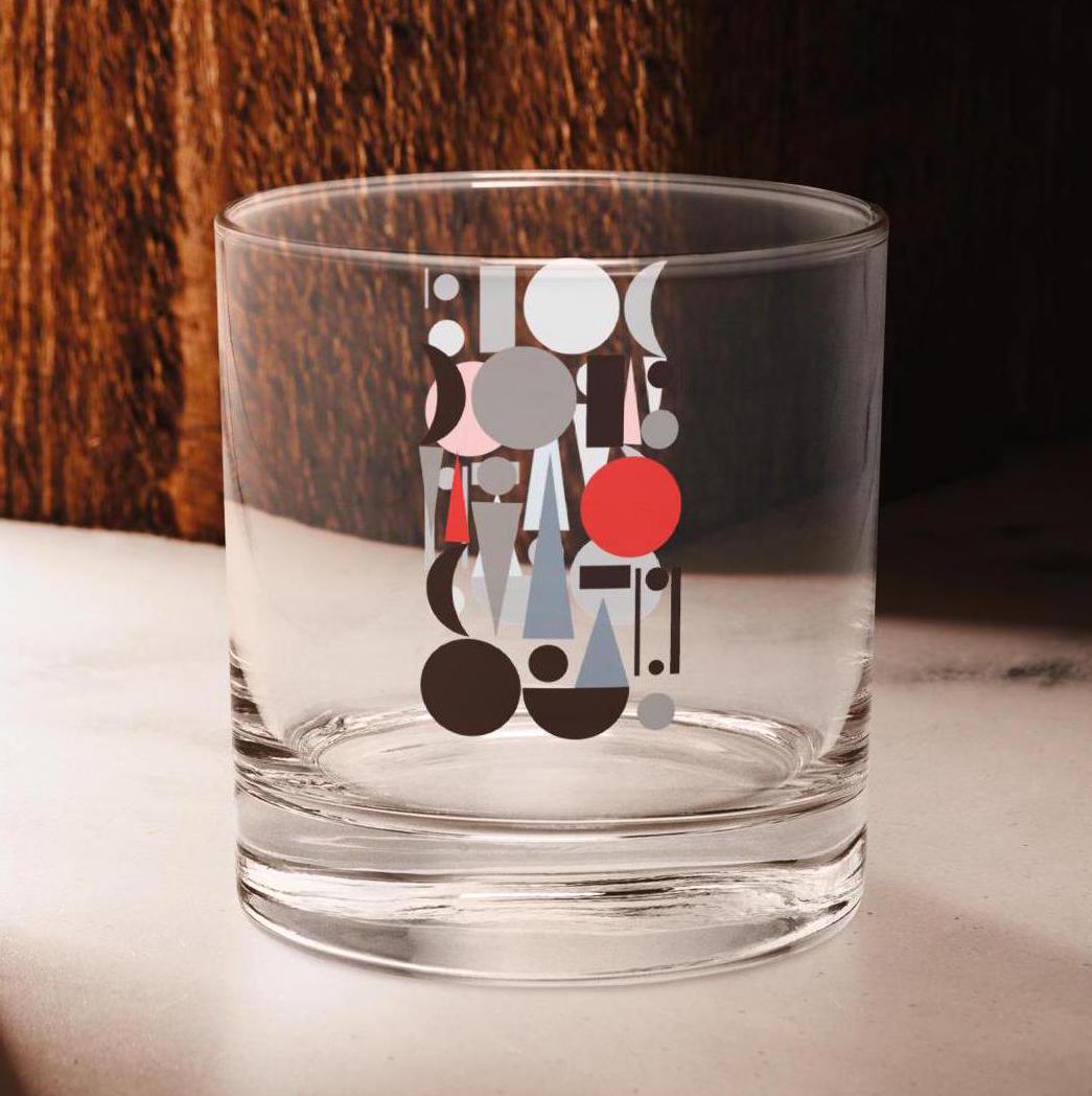 Geometric Cubist Pattern Retro Mid-Century Rocks Whiskey Cocktail Drinking Glass Tumbler