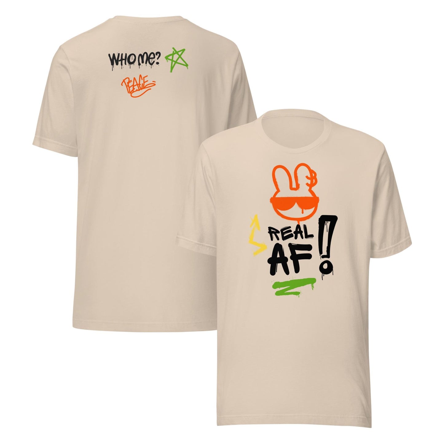 Real AF Printed Front & Back Street Art Urban Graffiti Streetwear Unisex T-shirt