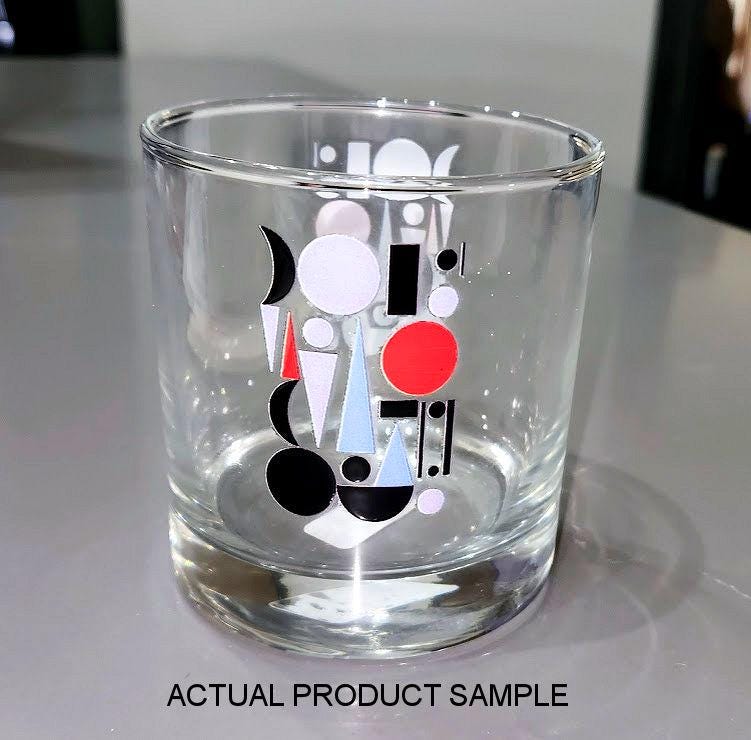 Geometric Cubist Pattern Retro Mid-Century Rocks Whiskey Cocktail Drinking Glass Tumbler