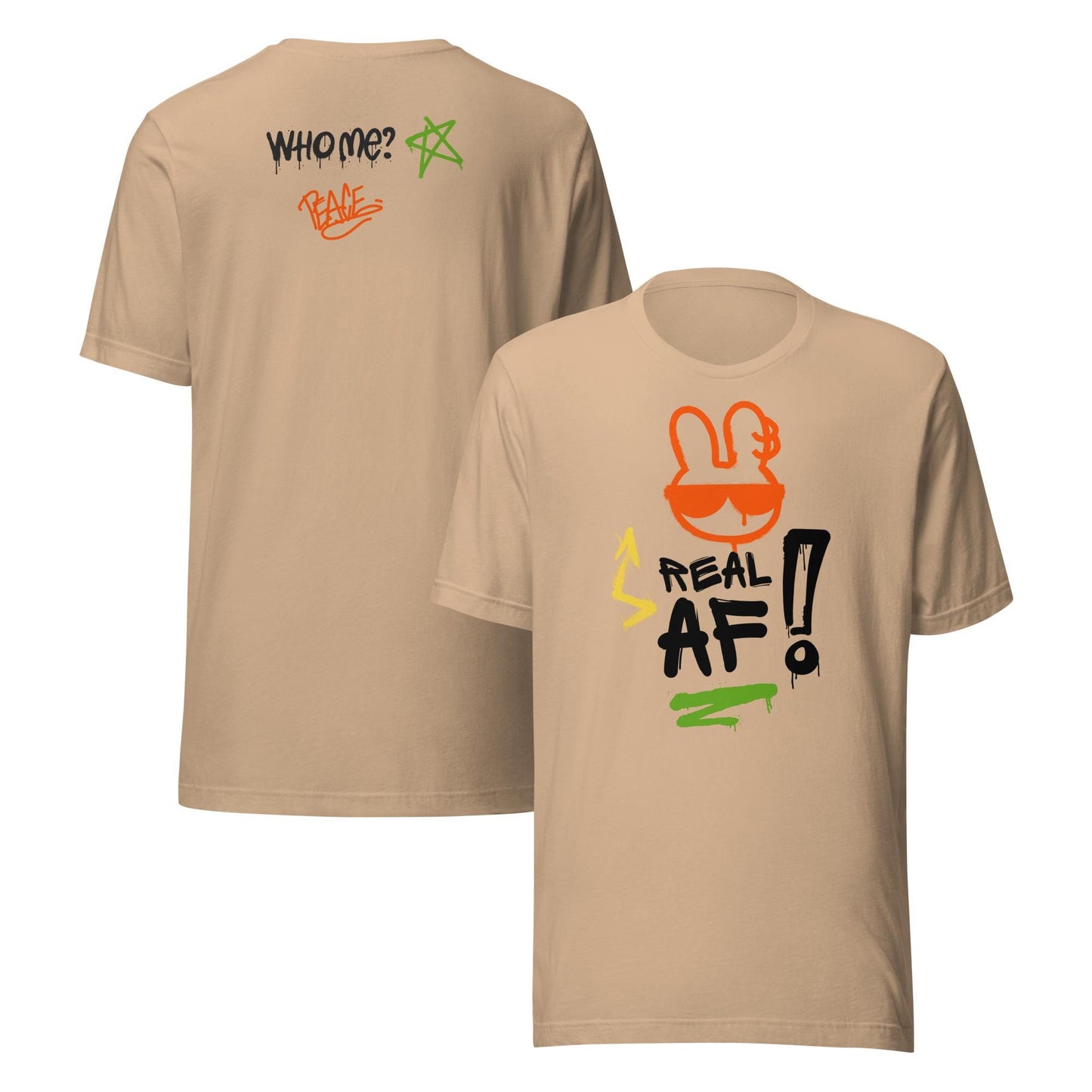 Real AF Printed Front & Back Street Art Urban Graffiti Streetwear Unisex T-shirt