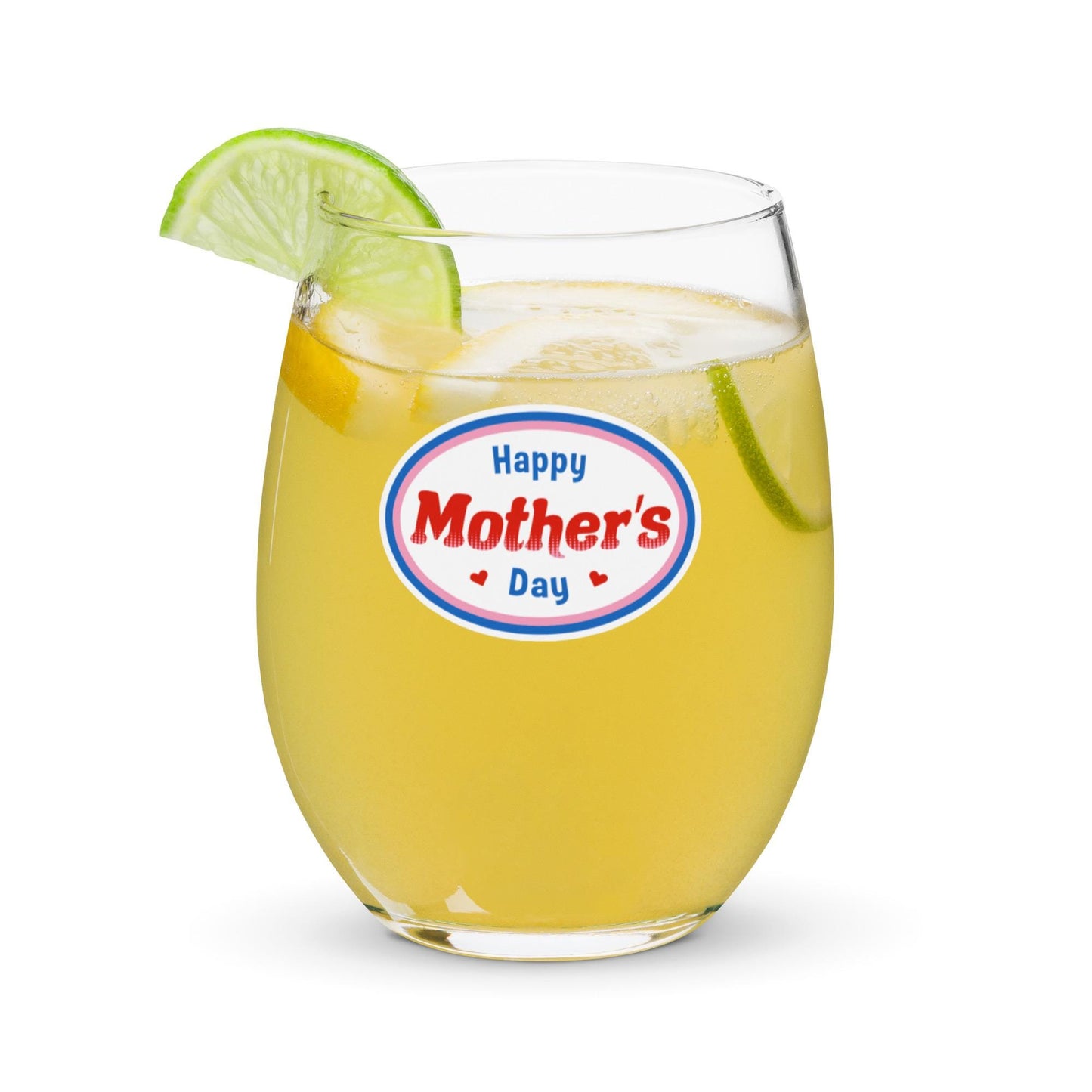 Happy Mothers Day - Retro Mid Century Style Stemless Wine Cocktail Drinking Glass - gift for Mom
