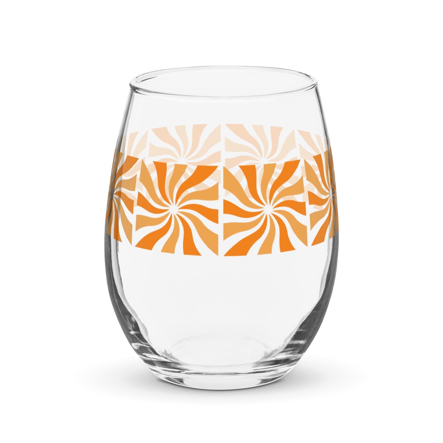 Retro Mid Century Style Orange Sunburst Pattern Stemless Wine Cocktail Drinking Glass