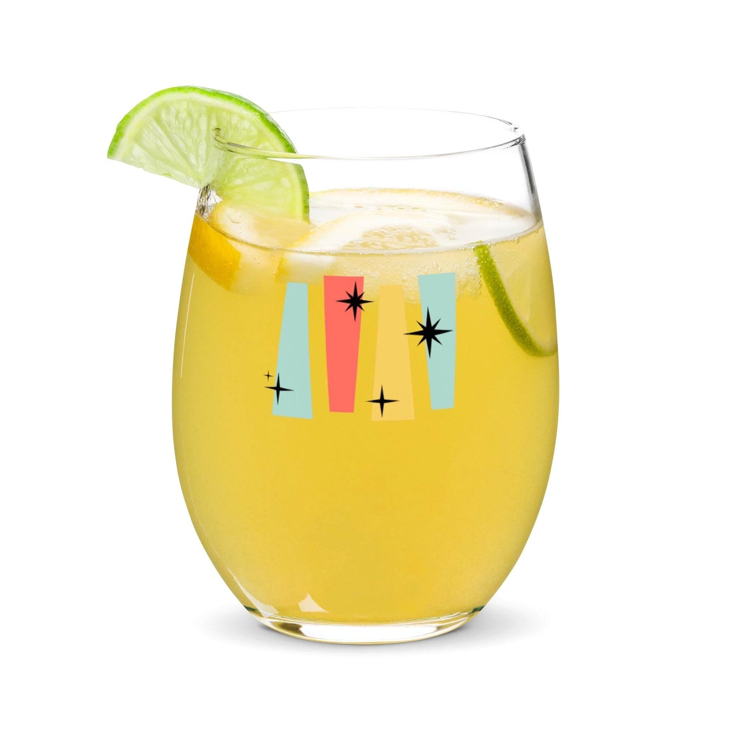 Mid Century Modern Retro Style Sputnik Stemless Wine Cocktail Drinking Glass