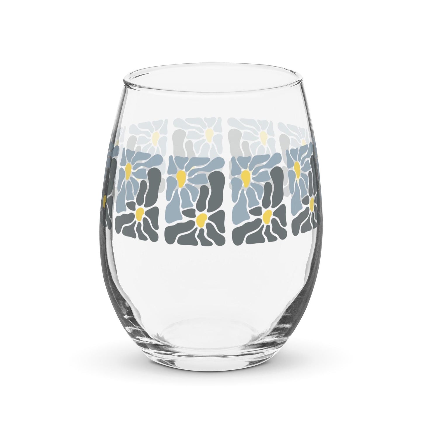 Retro Daisy Mid-Century Modern Style Gray Slate Blue Stemless Wine Drinking Glass