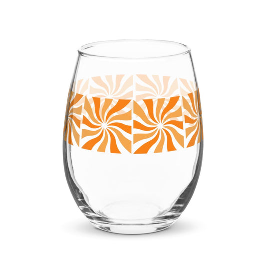 Retro Mid Century Style Orange Sunburst Pattern Stemless Wine Cocktail Drinking Glass