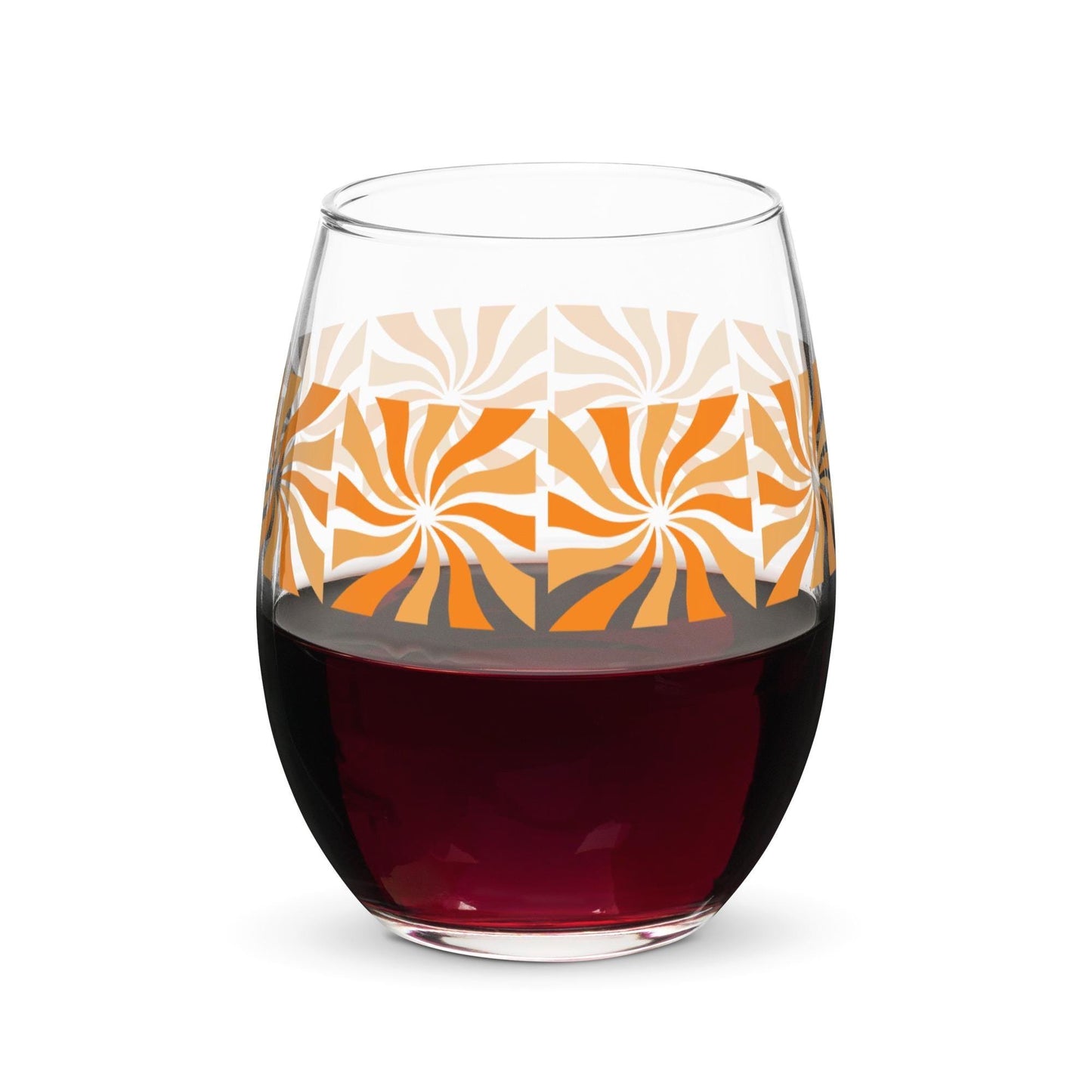 Retro Mid Century Style Orange Sunburst Pattern Stemless Wine Cocktail Drinking Glass