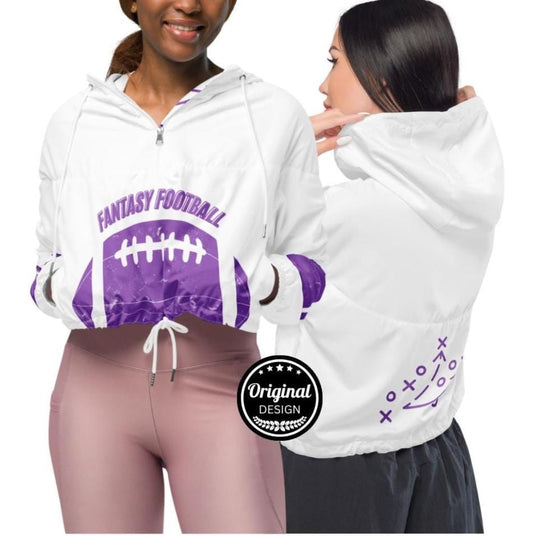 Womens Fantasy Football Novelty Trendy Cropped Hooded Waterproof Windbreaker Jacket