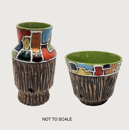 Mid Century Fratelli Bitossi Italian "Bark" MCM Pottery Vase & Planter Bowl Pot