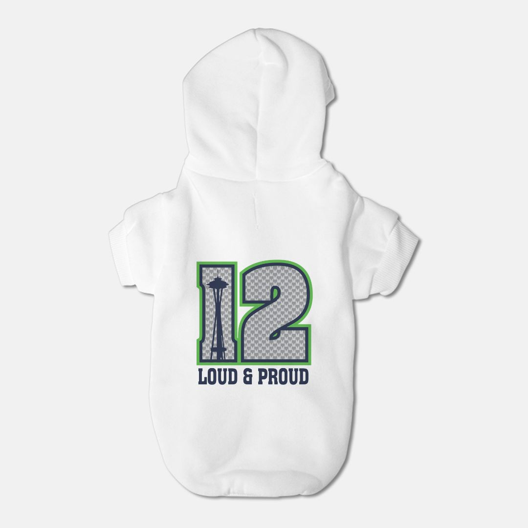 Seahawks Football - 12th Man Loud & Proud - Dog Pet Fleece-Lined Sweatshirt Hoodie - Small Breed