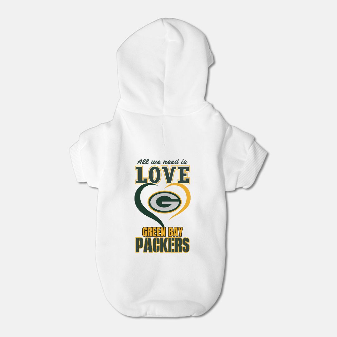 Packers Football - All We Need is (Jordan) Love - Dog Pet Fleece-Lined Sweatshirt Hoodie Jacket - Small Breed