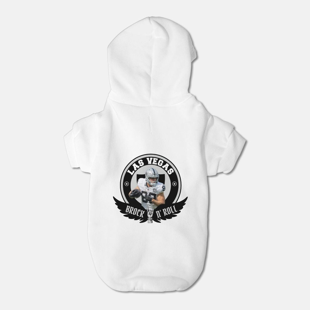 Raiders Football Brock Bowers Dog Pet Fleece-Lined Sweatshirt Hoodie - Small Breed