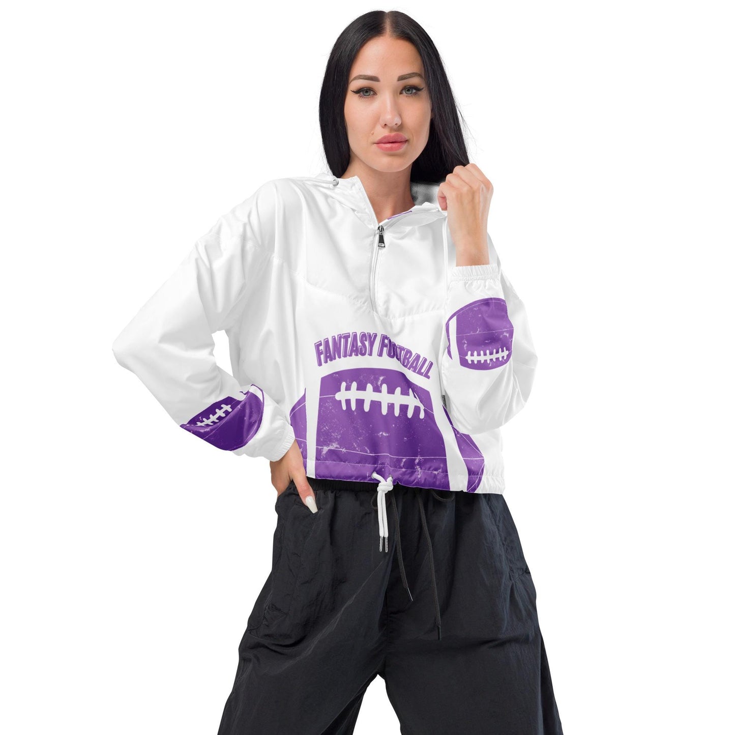 Womens Fantasy Football Novelty Trendy Cropped Hooded Waterproof Windbreaker Jacket