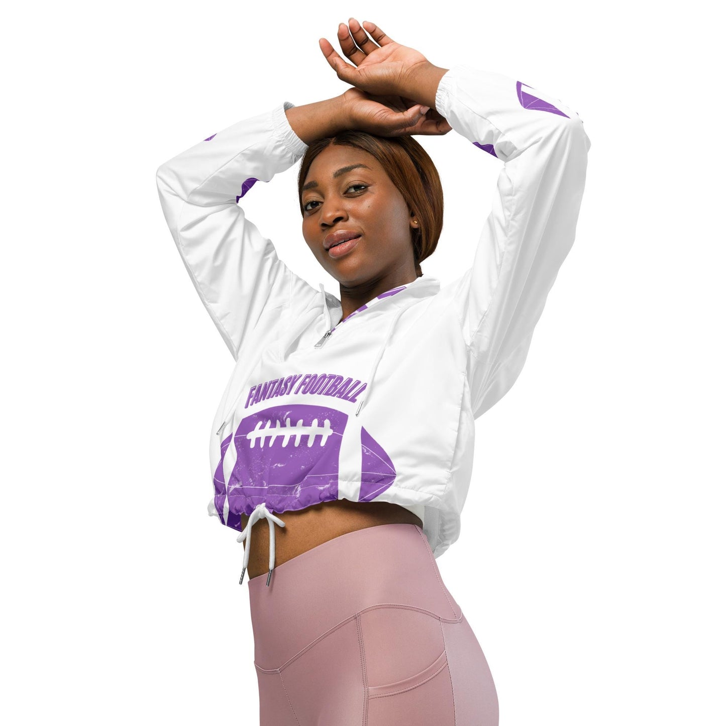 Womens Fantasy Football Novelty Trendy Cropped Hooded Waterproof Windbreaker Jacket