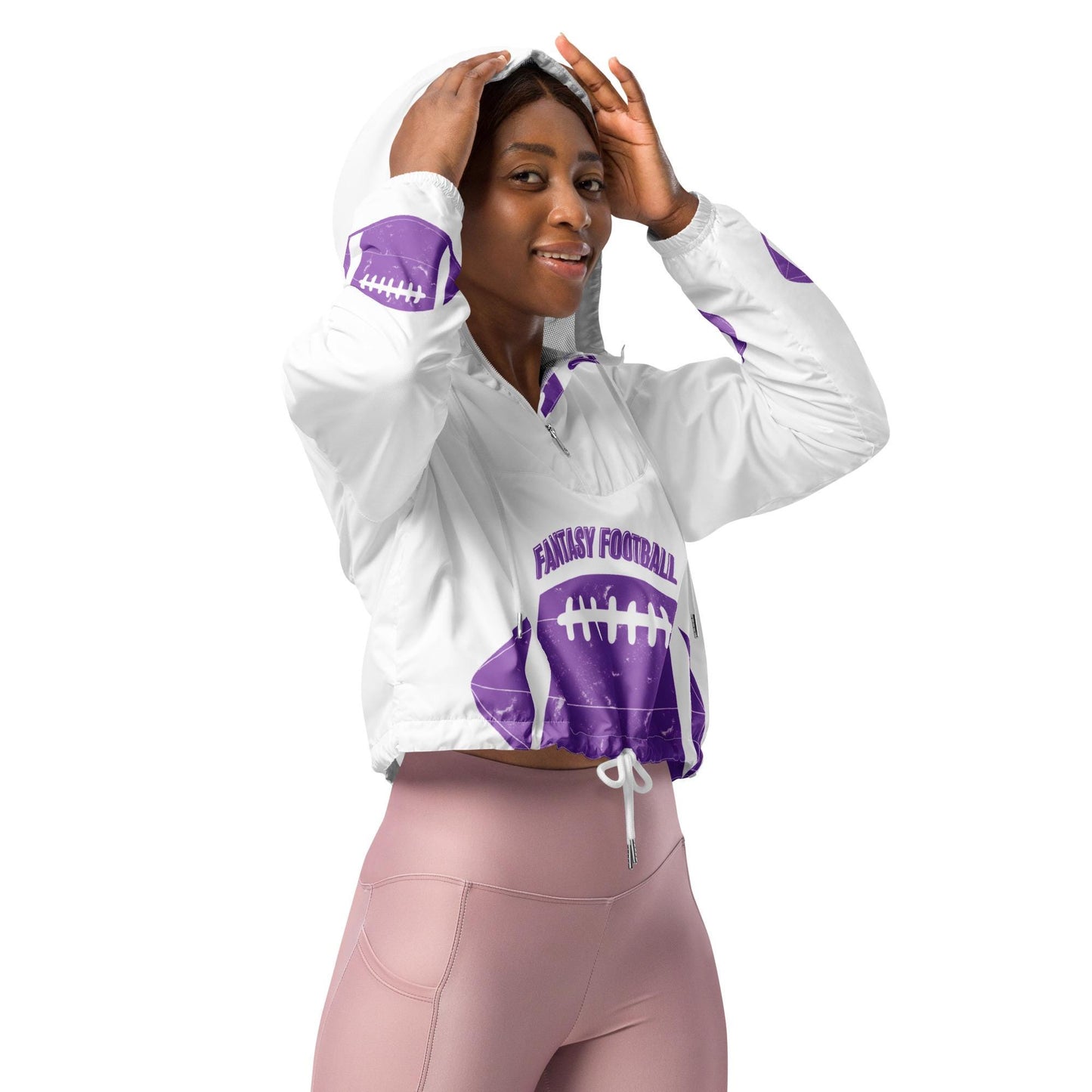 Womens Fantasy Football Novelty Trendy Cropped Hooded Waterproof Windbreaker Jacket