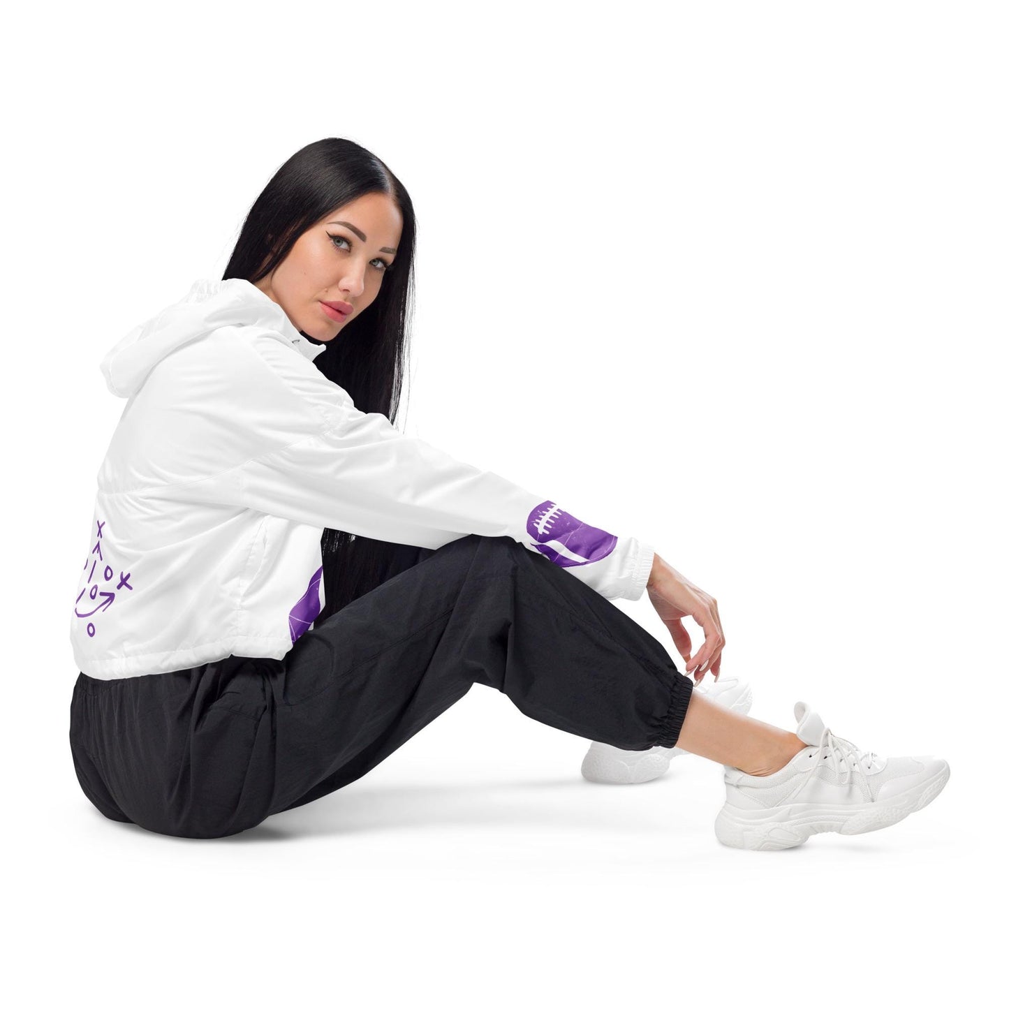 Womens Fantasy Football Novelty Trendy Cropped Hooded Waterproof Windbreaker Jacket